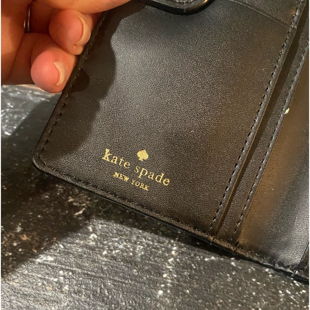 KATE SPADE small polka dot black shiny wallet! Red inside-lots of slots! ♠️EUC♠️ - Picture 8 of 13